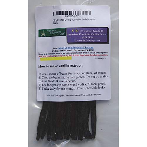 25 Split Extract Grade B Madagascar Bourbon Vanilla Beans 5~6 Vanilla Pods by Vanilla Products USA