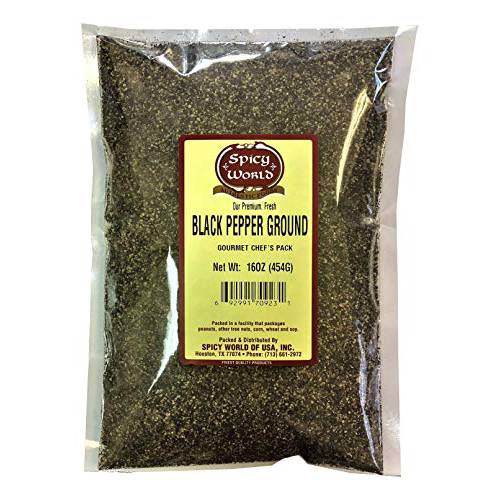 Ground Black Pepper Powder 16 Ounce (1 Pound) Bag - Table Grind - by Spicy World