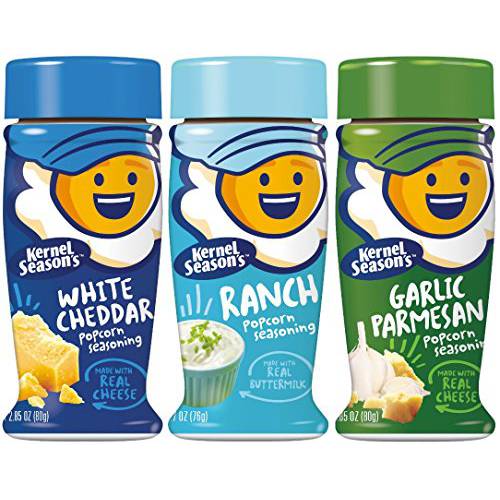 Kernel Season’s Popcorn Seasoning Variety of 3, Ranch Parmesan & Garlic and White Cheddar, 2.85 Ounce (Pack of 3)