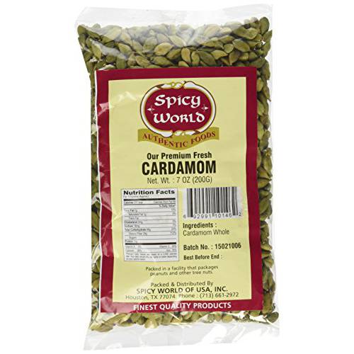 Spicy World Whole Green Cardamom Pods 7 Oz Large Bag (200g) - Natural Spice, Vegan, Large, Aromatic - By Spicy World