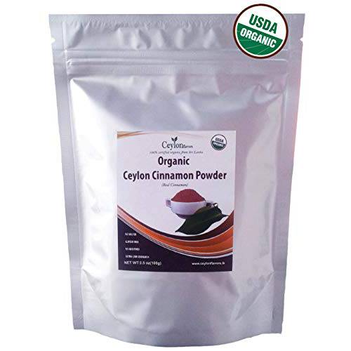 Ceylon Flavors Organic Ceylon Cinnamon Powder, Premium Special Grade, Non GMO, Harvested & Packed from a USDA Certified Organic Farm in Sri Lanka (3.5 Ounce)