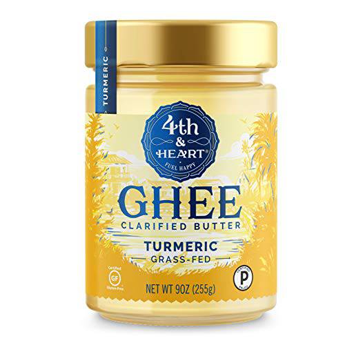 4th & Heart Turmeric Grass-Fed Ghee Butter, 9 Ounce, Keto, Pasture Raised, Non-GMO, Lactose Free, Certified Paleo