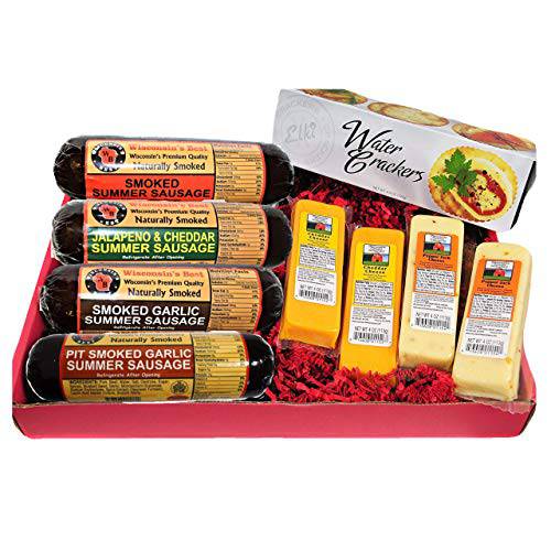 WISCONSIN’S BEST and WISCONSIN CHEESE COMPANY - Ultimate Mancave Cheese and Sausage Gift Basket | Features Summer Sausages, 100% Wisconsin Cheddar Cheese, Pepper Jack Cheese | Give a Gift all Will Love and Enjoy Perfect as Christmas Gifts, Holiday Gifts, Business Gifts, Customer Gifts, Employee Gifts, Neighbor Gifts, Gifts for Soldiers, Gifts for Military, and Vendor Gifts