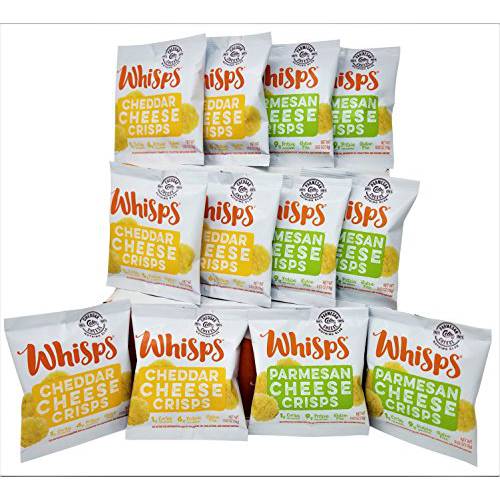 Whisps Cheese Crisps Single Serve 12 ct Variety Pack |Back to School Snack, Keto Snack, No Gluten, No Sugar, Low Carb, High Protein| Parmesan and Cheddar (12 x 0.63oz)