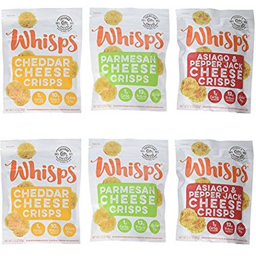 Whisps Cheese Crisps - Parmesan, Asiago, & Cheddar Cheese Snacks, Keto Snacks, 22-29g of Protein Per Bag, Low Carb, Gluten & Sugar Free, All Natural Cheese Crisps - Variety, 2.12 Oz (Pack of 6)