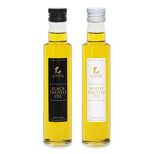 TruffleHunter - Black & White Truffle Oil Set - Extra Virgin Olive Oil for Cooking & Seasoning - 8.45 Oz X2