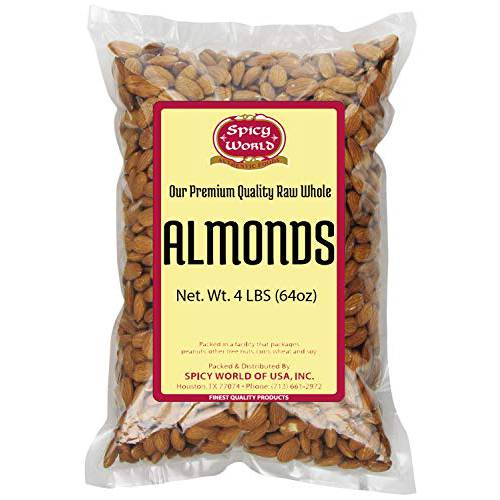 Spicy World Almonds Whole 4 Pound - Natural, Raw, Grown in California