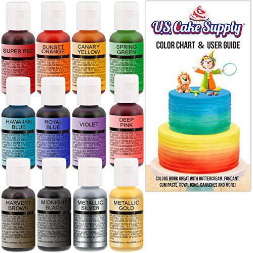 U.S. Cake Supply Airbrush Cake Color Set - The 12 Most Popular Colors in 0.7 fl. oz. (20ml) Bottles Made in the USA