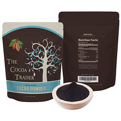 The Cocoa Trader - Black Cocoa Powder for Baking (1lb) - Darkest Dutch Processed Cocoa Powder, Unsweetened Chocolate Flavor | Natural Substitute for Black Food Coloring, Bulk | Sugar Free, Extra Dark