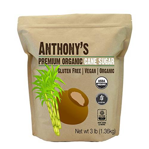Anthony’s Organic Cane Sugar, 3 lb, Granulated, Gluten Free & Non GMO