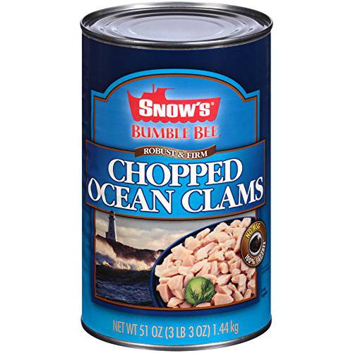 Snow’s Ocean Chopped Clams Canned, 51 oz Can - 7g Protein per Serving - Gluten Free, No MSG, 99% Fat Free - Great for Pasta & Seafood Recipes