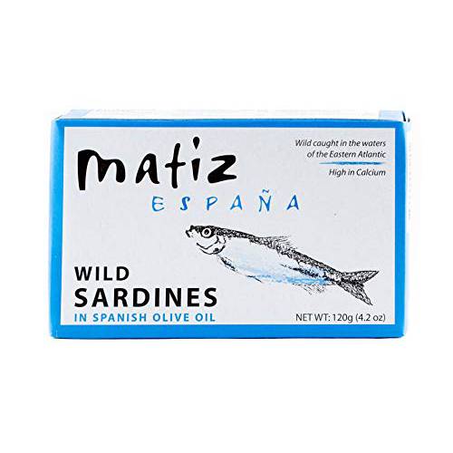 Matiz Sardines in Olive Oil, 4.2 Ounce Can, Spanish Gourmet Wild Caught Natural Fish for Tapas, Snacks, or Meals, Protein Rich, Sealed Freshness