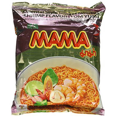 MAMA Noodles Shrimp Tom Yum Instant Noodles with Delicious Thai Flavors, Hot & Spicy Noodles w/ Shrimp Tom Yum Soup Base, No Trans Fat w/ Fewer Calories Than Deep Fried Noodles 30 Pack