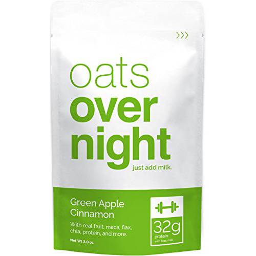 Oats Overnight - Green Apple Cinnamon - High Protein, Low Sugar Breakfast Shake - Gluten Free, High Fiber, Non GMO Oatmeal (2.7oz per meal) (8 Pack)