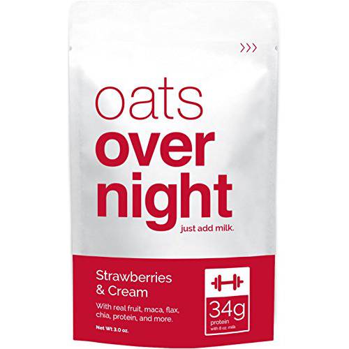 Oats Overnight - Strawberries & Cream - High Protein, Low Sugar Breakfast Shake - Gluten Free, High Fiber, Non GMO Oatmeal (2.7 oz per meal) (8-Pack)