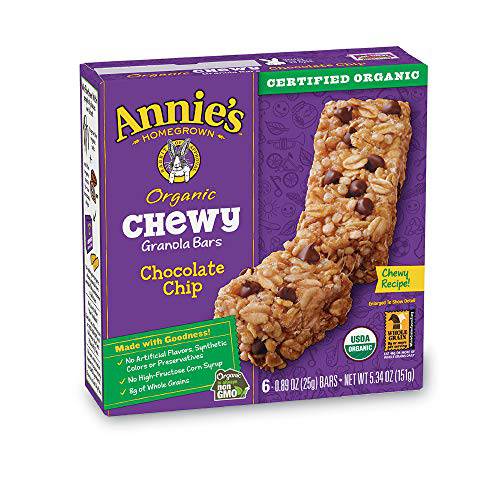 Annie’s Organic Chewy Granola Bars, Chocolate Chip, 6 Bars, 0.89oz Each