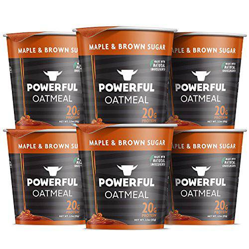 Powerful, Protein Oatmeal, 20g Protein, Kosher, Low Sugar Snacks, Oatmeal Cups, Instant Oatmeal (Maple & Brown Sugar, 6 Pack)