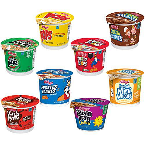Kellogg’s Cereal in a Cup Variety Pack - 8 Tasty Flavors, Portable Breakfast, Bulk Size (Pack of 60 Cups)