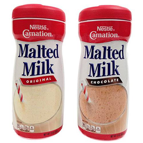 Nestle Carnation Malted Milk Powder, Chocolate and Orginal Flavor Bundle, 13 Oz Containers (2 Items)