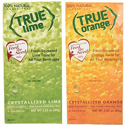 True Lime and True Orange Bulk Dispenser Packets 100ct (2pk Variety). Sugar Free, Natural Flavored Water Enhancer, Packets Are Great Powdered Drink Mix for Paleo Diet, Atkin’s Diet.