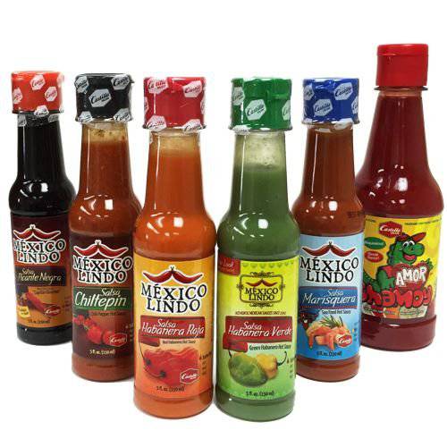 Mexico Lindo Hot Sauce Variety Pack | Includes 1 Amor Chamoy Sauce & 5 Mexico Lindo Hot Sauces | 6 Different Flavors to Choose | 37 Total Fl Oz (Pack of 6)