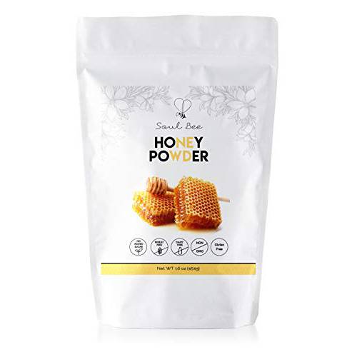 SoulBee ORGANIC HONEY POWDER - 1 Pound - Dehydrated honey as Natural Sweetener for drinks and meals - Perfect for Skin Care - Low Calories, Non GMO, Gluten Free - Natural sugar source (contains tapioca maltodextrin)