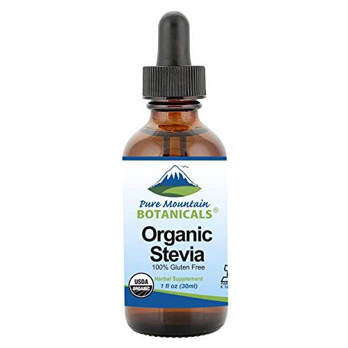 Organic Liquid Stevia Sweetener – Alcohol Free and Kosher Sweet Sugar Substitute - 1oz Glass Bottle