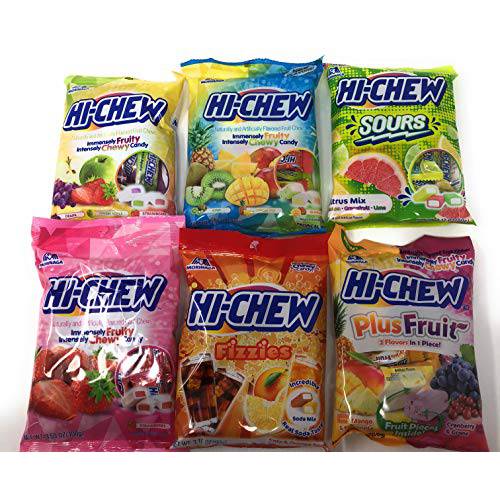 Hi Chew Candy 6 Flavor Variety Pack Bundle (Tropical Mix, Sours, Fizzies, Fruits Plus, Strawberry, Original Mix)