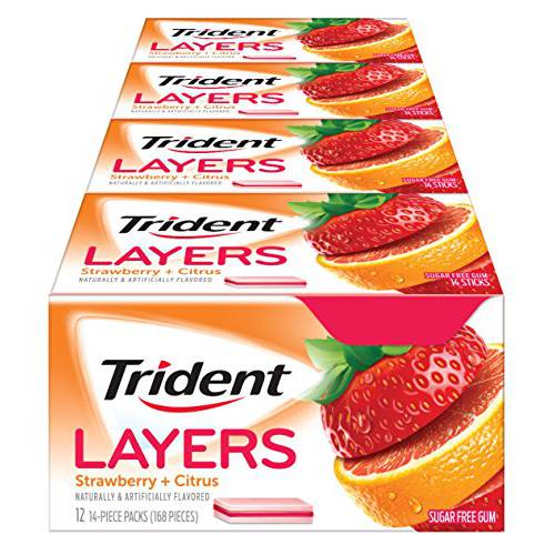 Trident Layers Strawberry + Citrus Sugar Free Gum - 12 Packs (168 Pieces Total)