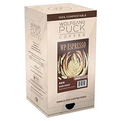 Wolfgang Puck Coffee, Espresso, 9.5 Gram Soft Pods, 18 Count (Pack of 1)