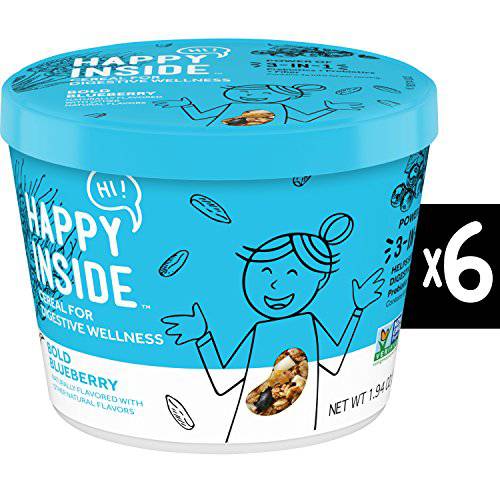 HI Happy Inside Breakfast Cereal, Bold Blueberry with Prebiotics, Probiotics and Fiber for Digestive Wellness, Non-GMO, 6 cups