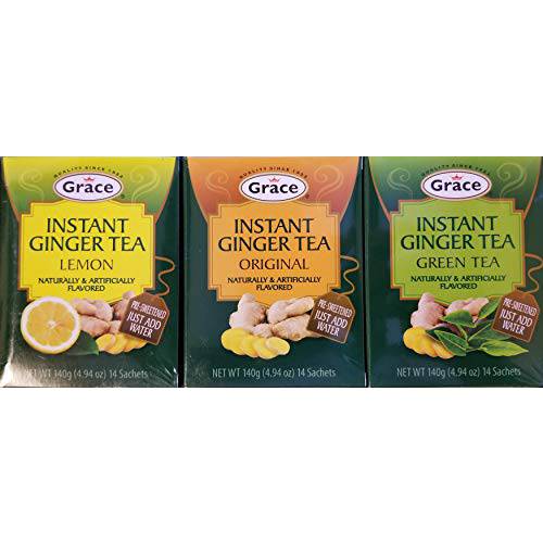 Grace Instant Ginger Tea Variety 3pk (Ginger-Lemon-Green Tea)