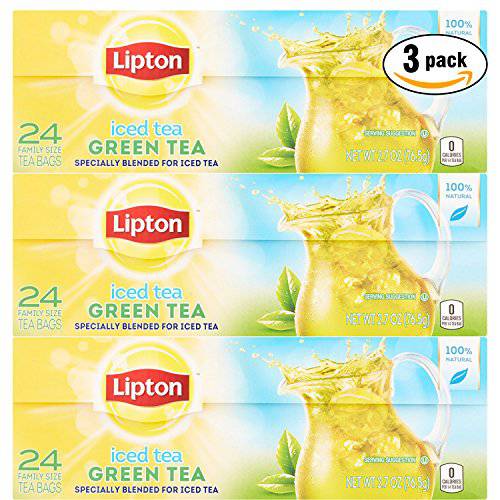 Lipton Iced Green Tea Bags Family Size, 24 Tea Bags (Pack of 3, Total of 72 Tea Bags)