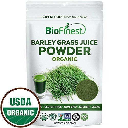 Biofinest Barley Grass Juice Powder - 100% Pure Freeze-Dried Antioxidant Superfood - USDA Organic Vegan Raw Non-GMO - Boost Energy & Immunity - for Smoothie Beverage Blend (4 oz Resealable Bag)