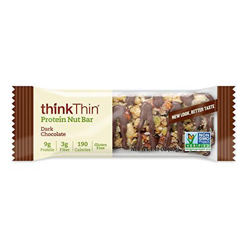 Protein Nut Bar by thinkThin - On The Go, 9g Protein, Gluten Free, Non-GMO - Dark Chocolate (10 Bars)