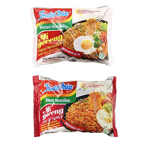 Indomie Mi Goreng Instant Halal Stir Fry Noodles Original and Hot & Spicy Bundle, 10 counts total