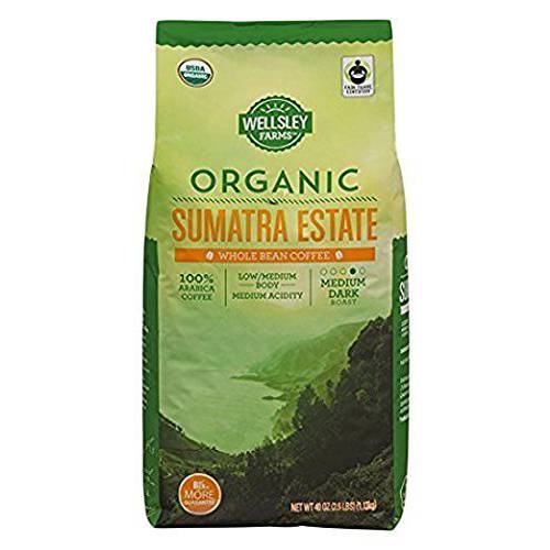 Wellsley Farms Organic Sumatra Estate Whole Bean Coffee, 40 oz.