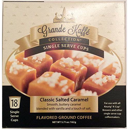 Grande Kaffe Single Serve, Classic Salted Caramel Cup Coffee, Compatible with Keurig K-cup Brewers, 18 Count