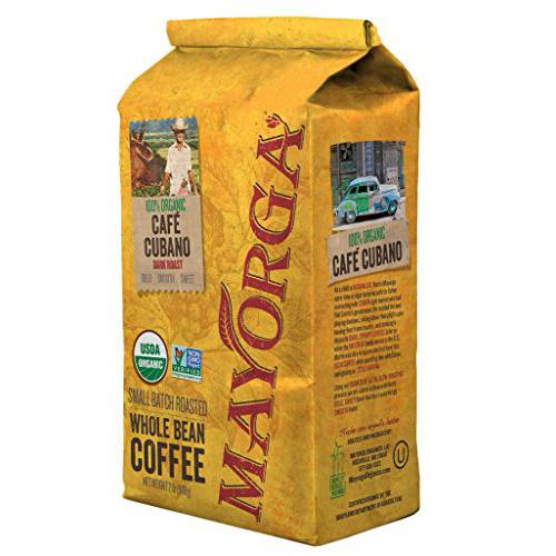 Mayorga Organics Cafe Cubano, Dark Roast Whole Bean Coffee, 2lbs Bag, Specialty-Grade, 100% USDA Organic, Non-GMO Verified, Direct Trade, Kosher