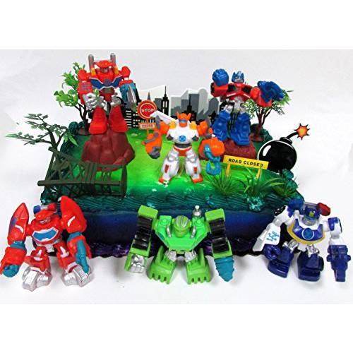 Transformers Birthday Cake Topper Set Featuring Optimus Prime and Friend with Decorative Themed Accessories