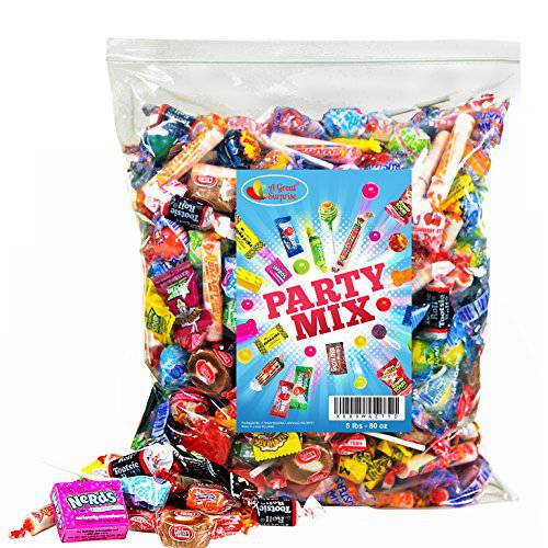 Assorted Candy Party Mix, 5 LB Bulk Bag: OVER 275 Pieces - Candy Bulk - Fire Balls, Jawbusters, Soft Candy Rolls and Much More