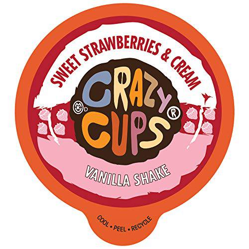 Crazy Cups Flavored Shake for Keurig K-Cup Makers, Sweet Strawberries & Cream Vanilla, Hot or Iced Coffee, Recyclable Pods, 22 Count