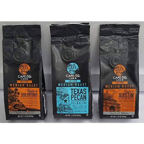 Cafe Ole Taste of Texas Ground Coffee Sampler 3 pack Taste of Austin, Texas Pecan, and Taste of San Antonio