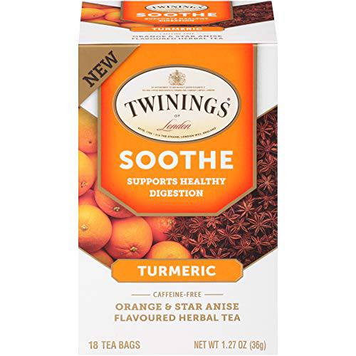 Twinings Superblends Soothing Turmeric Orange & Star Anise Flavoured Herbal Tea Caffeine-Free, 18 Tea Bags (Pack of 6)