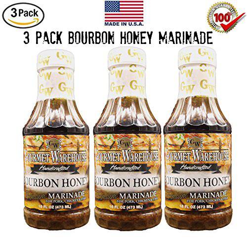 Gourmet Warehouse Small Batch Bourbon Honey Marinade Made With Natural Ingredients No HFCS 16 Oz (Pack of 2)