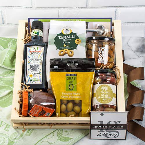igourmet Olive Lover’s Gourmet Gift Box- An exquisite assortment of Italian olives, French olives, Greek olives, Spanish olives, Croatian olives, and organic olives - A premium olive variety