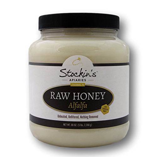 Stockin’s Apiaries Raw Alfalfa Honey In Bulk, Unheated, Unfiltered, & Nutritious, 80 Oz.