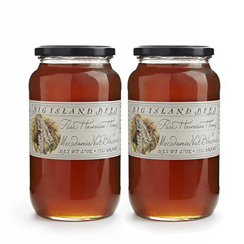 2-Pack of Big Island Bees Macadamia Nut Blossom Honey, Pure Raw Hawaiian Honey - (Two Large 47 oz Glass Jars)