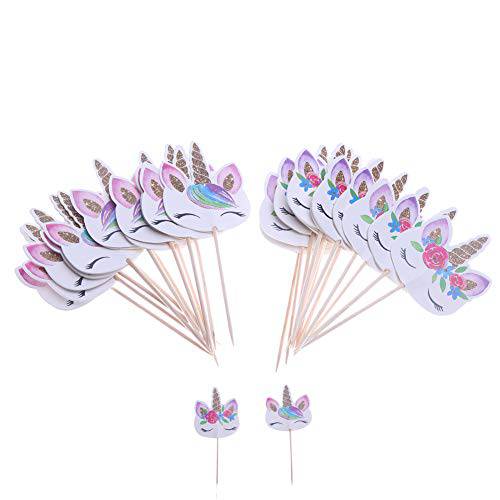 CCINEE 48pcs Rainbow Unicorn Cupcake Toppers Picks Double-Sided Paper Unicorn Cake Toppers for Birthday Party Dessert Decoration