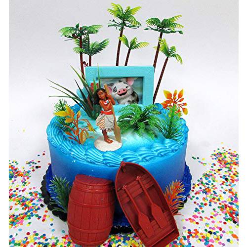 MOANA Tropical Themed Moana Birthday Cake Topper Set Featuring Moana Figure and Decorative Accessories